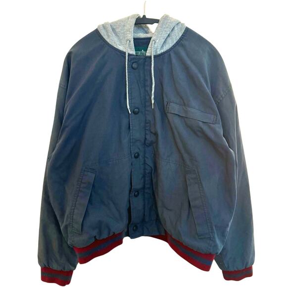 Vintage Faded Hooded Varsity Jacket Fits L 25.5x26.5 - Picture 1 of 6